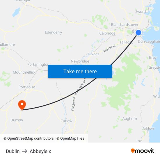 Dublin to Abbeyleix map