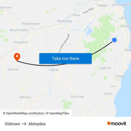 Oldtown to Abbeyleix map