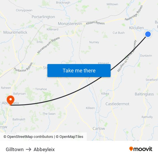 Gilltown to Abbeyleix map