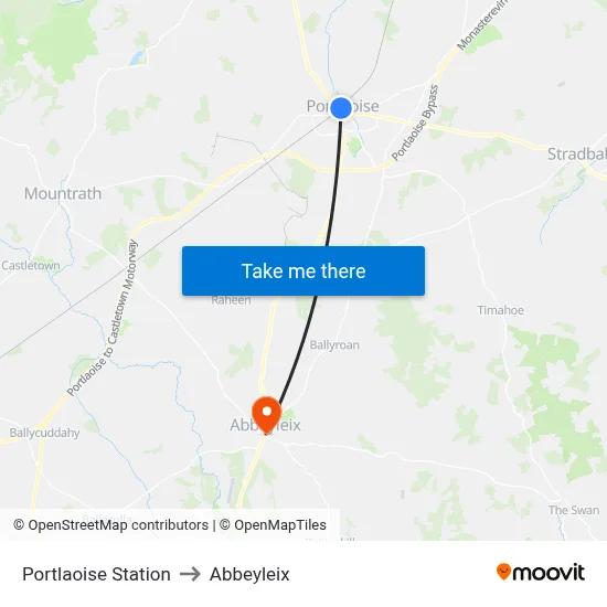 Portlaoise Station to Abbeyleix map