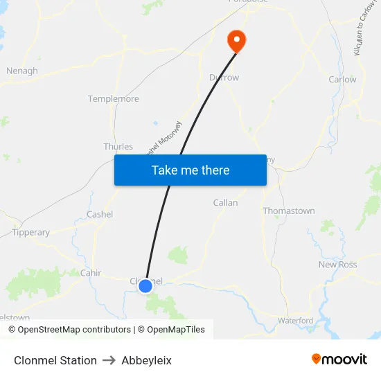 Clonmel Station to Abbeyleix map