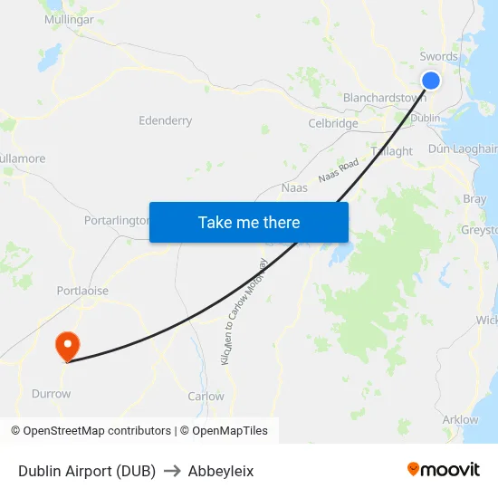 Dublin Airport (DUB) to Abbeyleix map