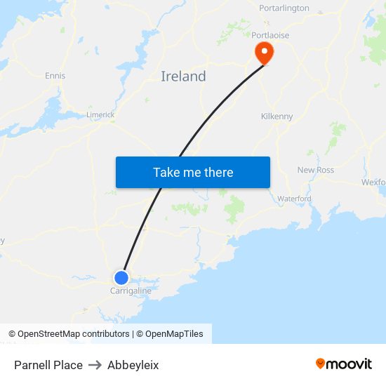 Parnell Place to Abbeyleix map