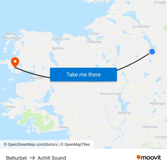 Belturbet to Achill Sound map