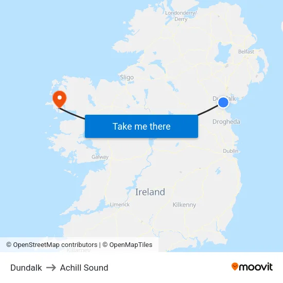 Dundalk to Achill Sound map
