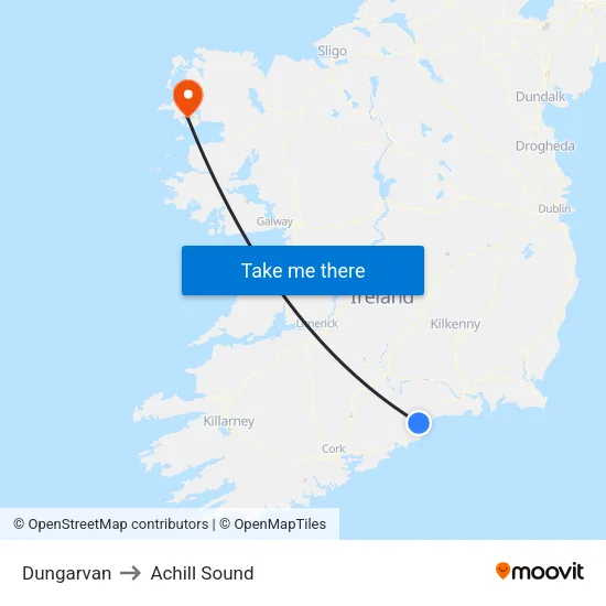 Dungarvan to Achill Sound map
