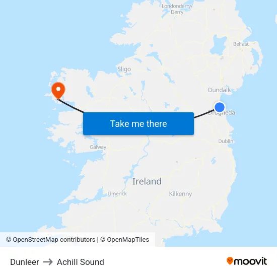 Dunleer to Achill Sound map