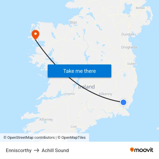 Enniscorthy to Achill Sound map