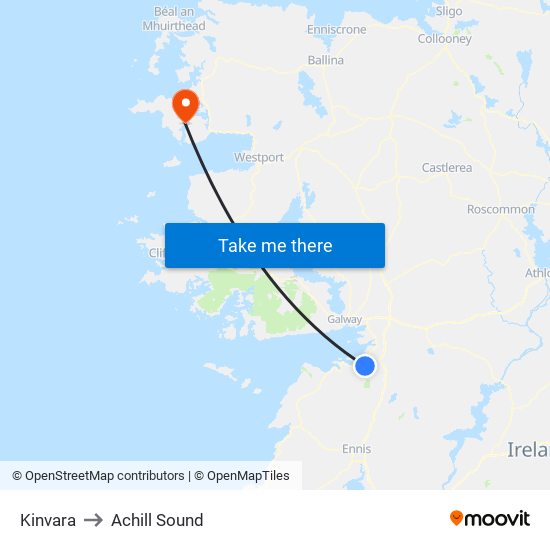 Kinvara to Achill Sound map