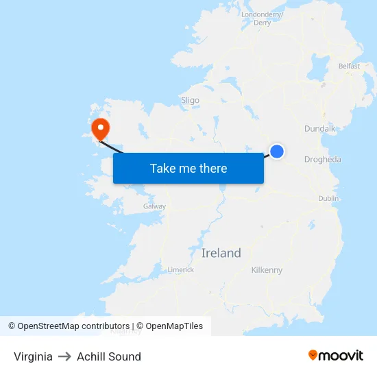 Virginia to Achill Sound map