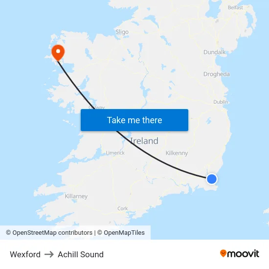 Wexford to Achill Sound map