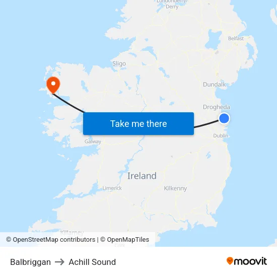 Balbriggan to Achill Sound map