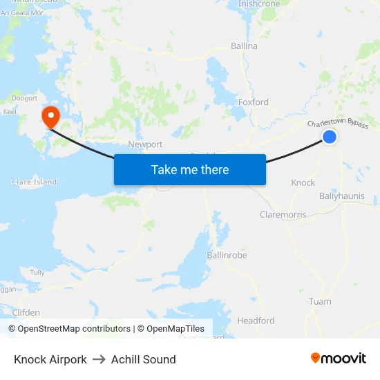 Knock Airpork to Achill Sound map