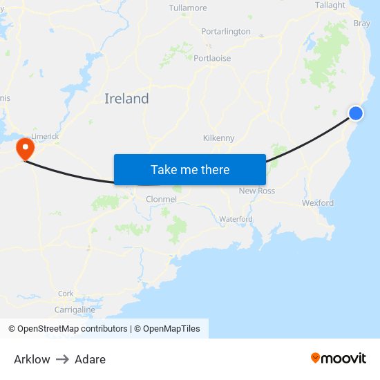 Arklow to Adare map