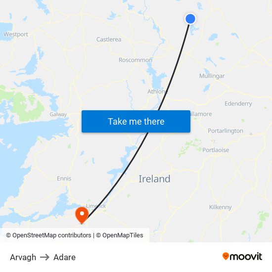 Arvagh to Adare map