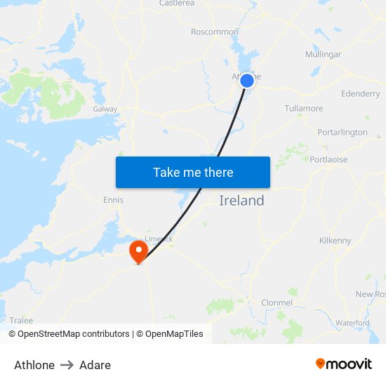 Athlone to Adare map