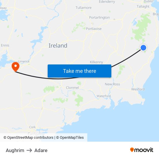 Aughrim to Adare map