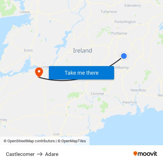 Castlecomer to Adare map