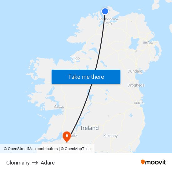 Clonmany to Adare map