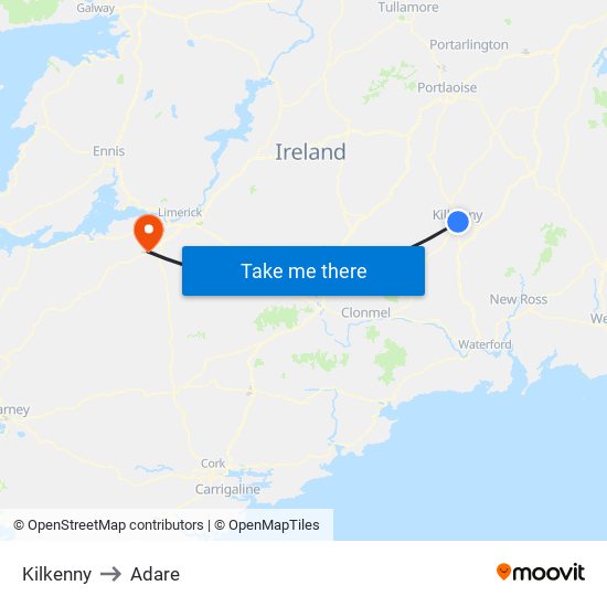 Kilkenny to Adare map
