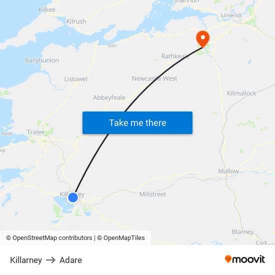 Killarney to Adare map
