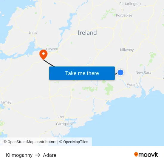 Kilmoganny to Adare map