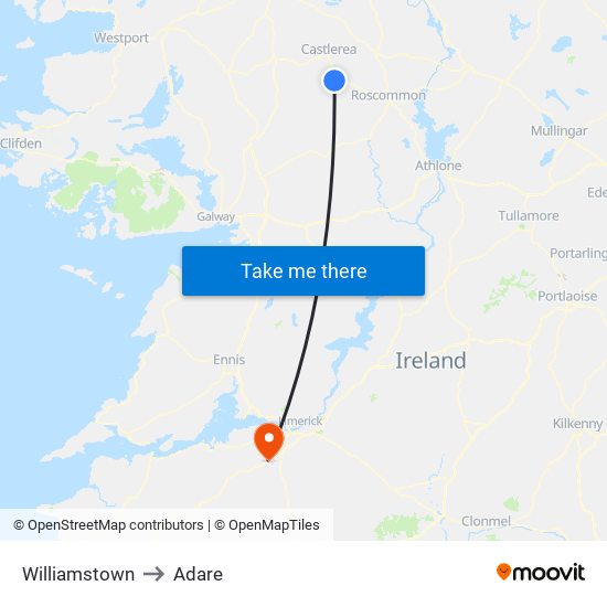 Williamstown to Adare map