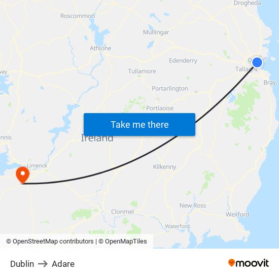 Dublin to Adare map