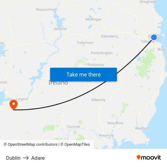 Dublin to Adare map