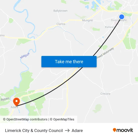 Limerick City & County Council to Adare map