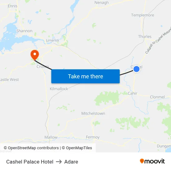Cashel Palace Hotel to Adare map