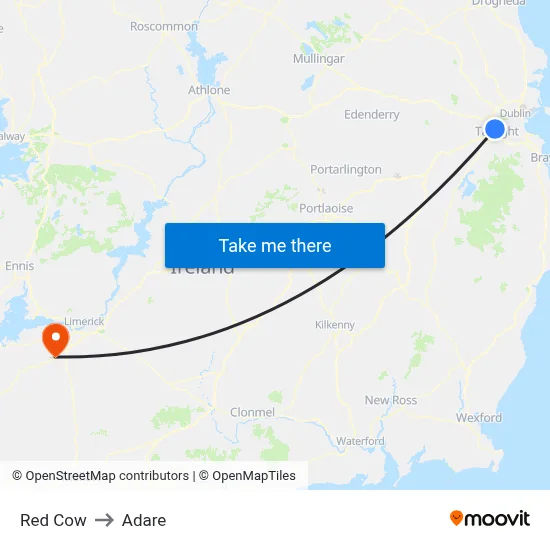 Red Cow to Adare map