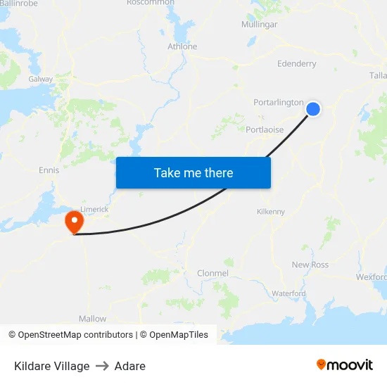 Kildare Village to Adare map