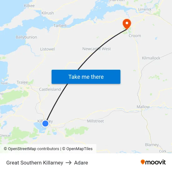 Great Southern Killarney to Adare map
