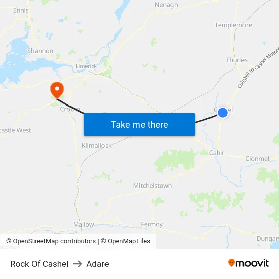 Rock Of Cashel to Adare map