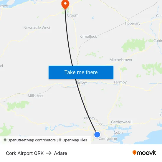 Cork Airport ORK to Adare map