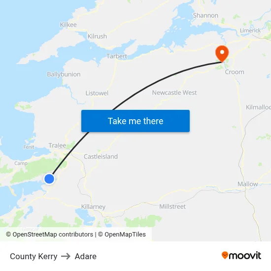 County Kerry to Adare map