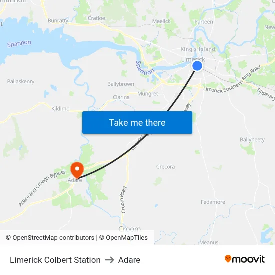 Limerick Colbert Station to Adare map