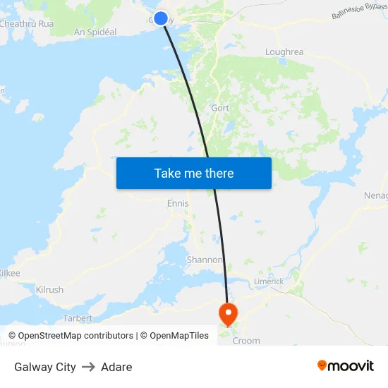 Galway City to Adare map