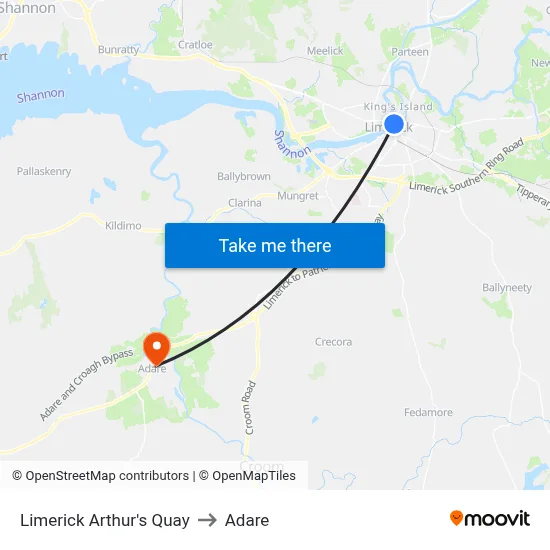Limerick Arthur's Quay to Adare map