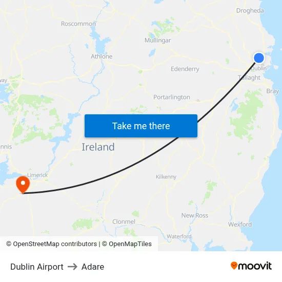 Dublin Airport to Adare map