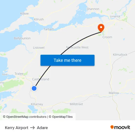 Kerry Airport to Adare map