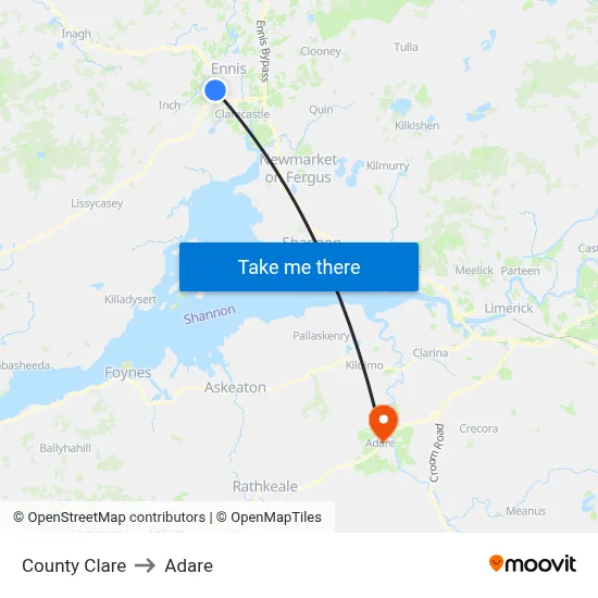 County Clare to Adare map
