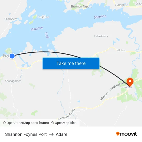 Shannon Foynes Port to Adare map