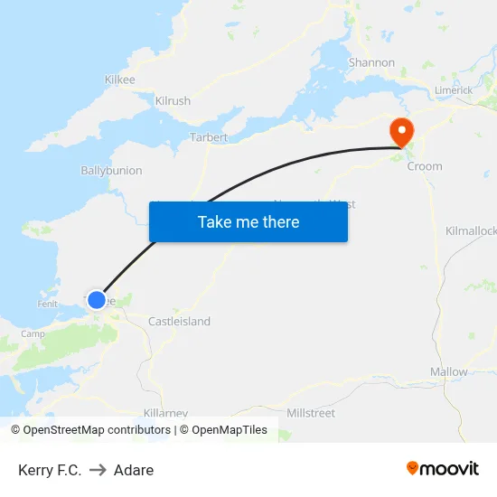 Kerry F.C. to Adare map