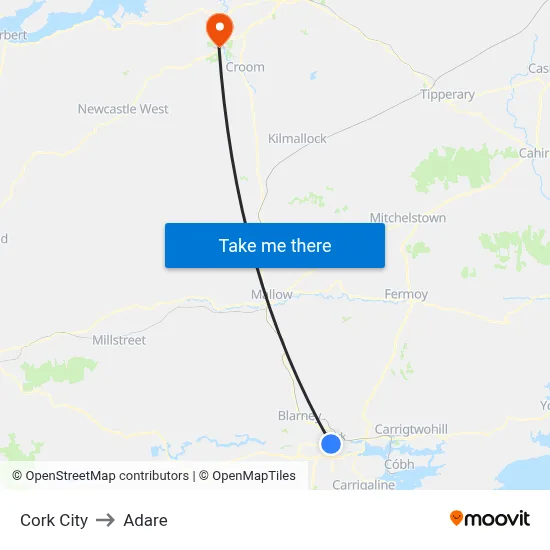 Cork City to Adare map