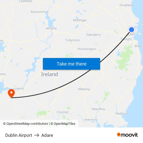 Dublin Airport to Adare map
