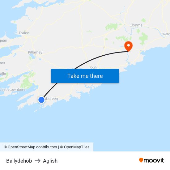 Ballydehob to Aglish map