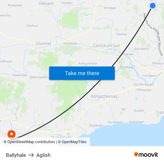 Ballyhale to Aglish map