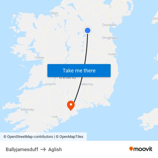 Ballyjamesduff to Aglish map